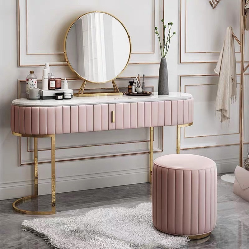 'BIANCA' Marble Vanity Dressing Table with LED Makeup Mirror and Stool