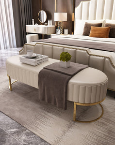 'BIANCA' Gold Stainless Steel Base Leather Ottoman