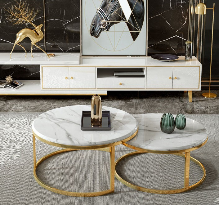 Gold marble coffee shop table set