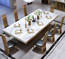 'RADIANCE' Gold Stainless Steel Base Marble Dining Table