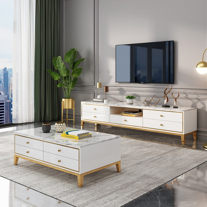 'VANSE' High Gloss Marble Top TV Entertainment Unit Waitrose Furniture