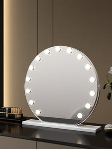 'AMOUR' Round Vanity Mirror - Hollywood Light Bulbs