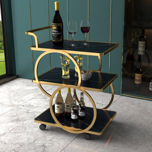 'CATALINA' Rolling 3-Tier Bar Cart on Wheels Serving Food & Drink Trolley