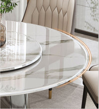 'CLOVER' Supercrystalline Marble Round Dining Table with Lazy Susan - Mirror Finish Base
