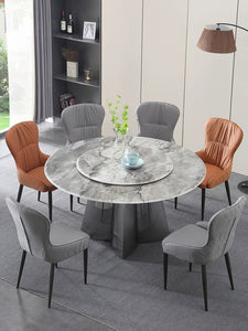 'CLOVER' Supercrystalline Marble Round Dining Table with Lazy Susan - Mirror Finish Base