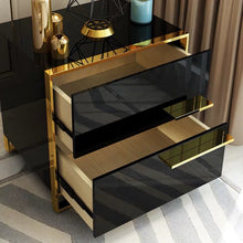 'BIANCA' High Gloss Gold Trim Bedside Table Nightstand Side Table