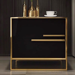 'BIANCA' High Gloss Gold Trim Bedside Table Nightstand Side Table