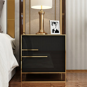 'BIANCA' High Gloss Gold Trim Bedside Table Nightstand Side Table