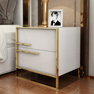 'BIANCA' High Gloss Gold Trim Bedside Table Nightstand Side Table