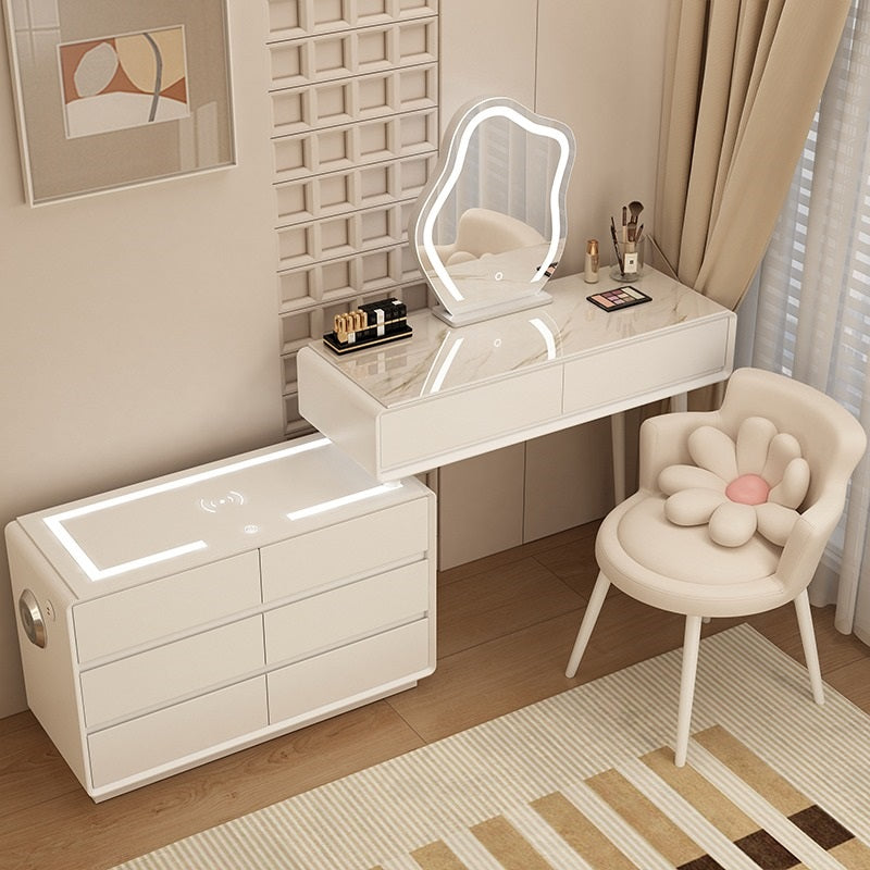 'PANNA' Vanity Dressing Table with LED Makeup Mirror and Chair