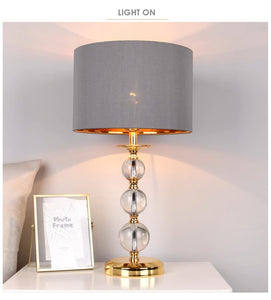 'BELLISSIMO' Crystal Base Grey Shade Dimmable Table Lamp