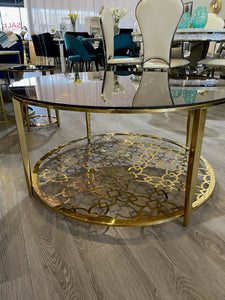 'CYRUS' Gold Frame Tinted Brown Glass Coffee Table