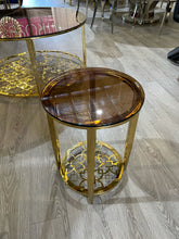'CYRUS' Gold Frame Tinted Brown Glass Lamp Table
