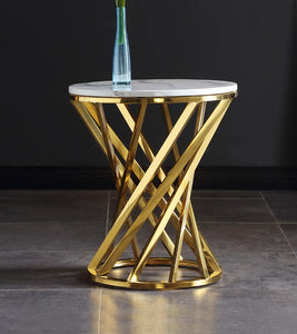 'AMELIA' Gold Stainless Steel Base Marble Lamp Side Table