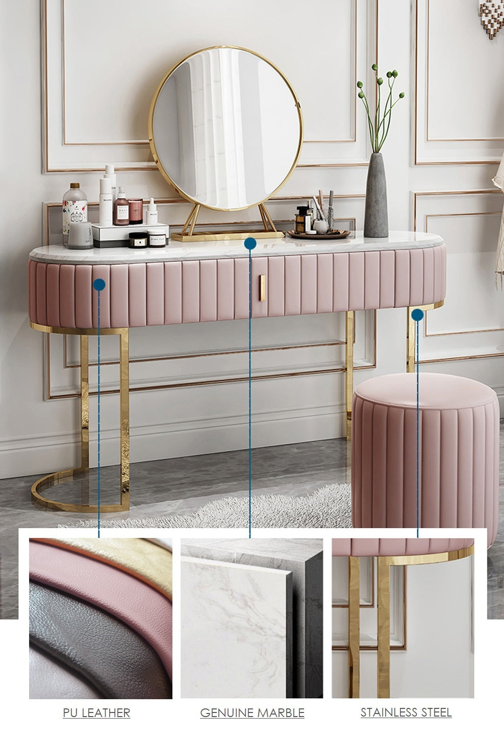 Pink stools for online dressing tables