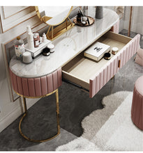 'BIANCA' Marble Vanity Dressing Table with LED Makeup Mirror and Stool - Pink