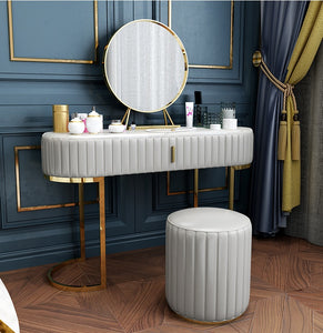 'BIANCA' Marble Vanity Dressing Table with LED Makeup Mirror and Stool - Grey