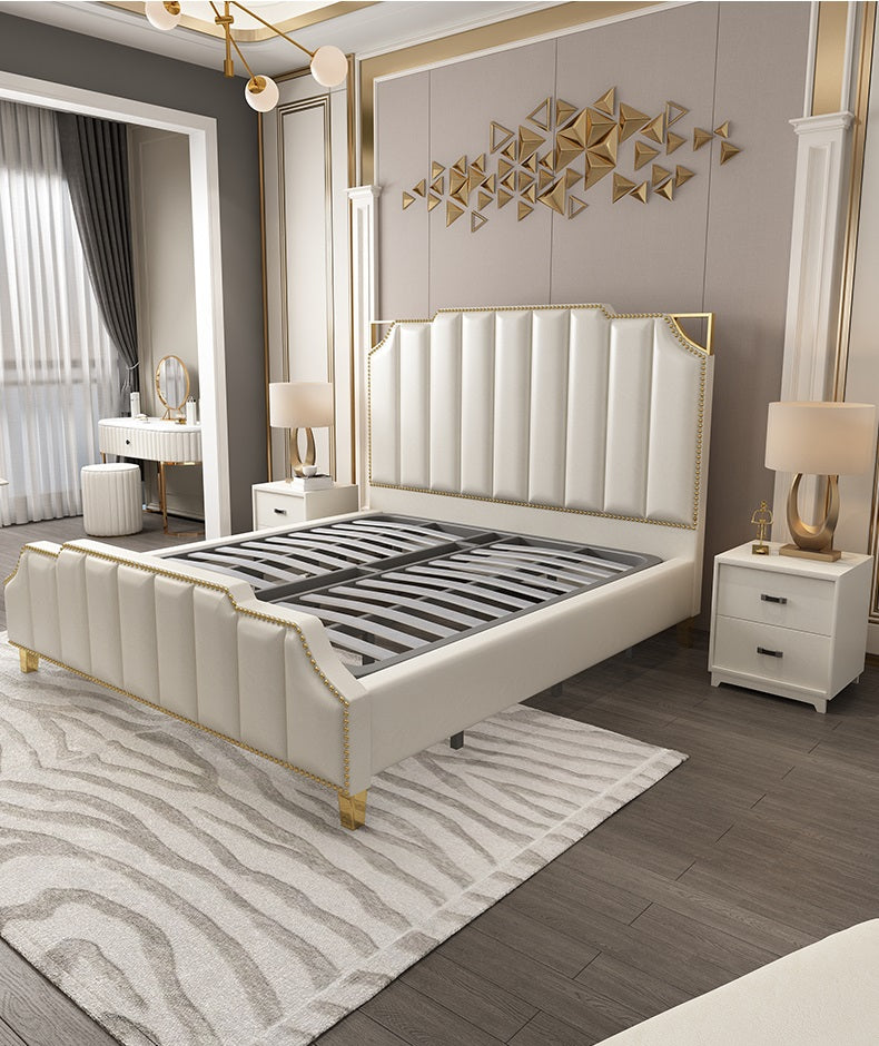 Cream leather cheap bed frame