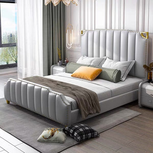 'BIANCA' Genuine Leather Bed - Grey