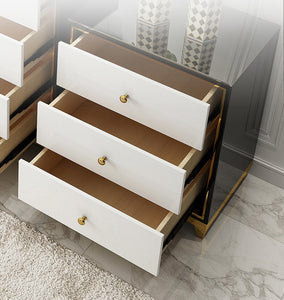 'VANSE' High Gloss Gold Trim Tallboy Chest Drawers- Marble Top