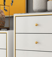 'VANSE' High Gloss Gold Trim Tallboy Chest Drawers- Marble Top