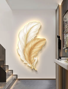 ‘PIUMA’ Feather Crystal Porcelain 3D Painting LED Lighting Wall Art