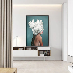'GIRL IN FEATHER HAT' Black Frame Canvas Wall Art