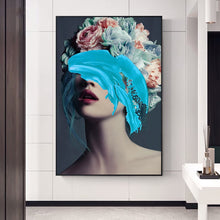 'GIRL IN FLOWER HAT' Gold Frame Canvas Wall Art