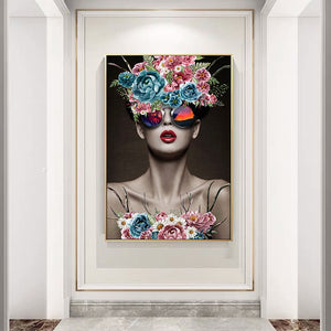 'GIRL WITH SUNGLASSES' Gold Frame Canvas Wall Art
