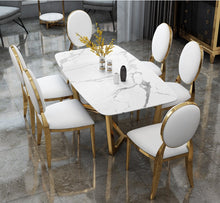 'JENSEN' Gold Stainless Steel Base Marble Dining Table