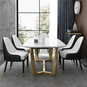'JENSEN' Gold Stainless Steel Base Marble Dining Table