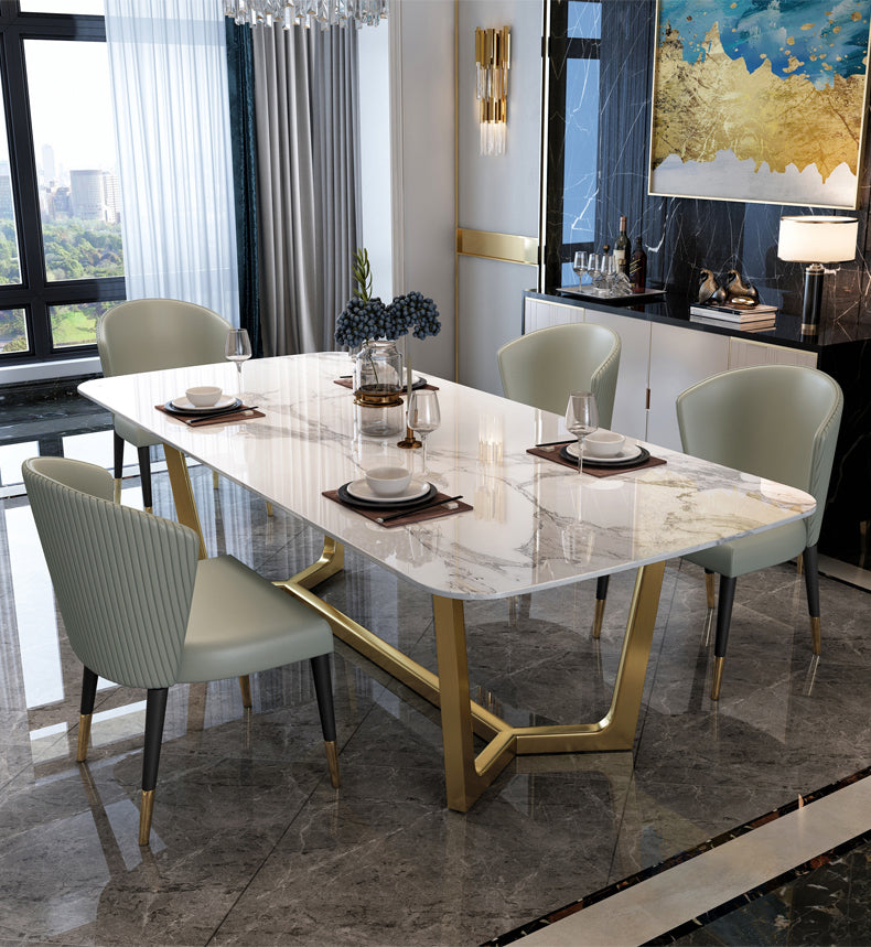 'JENSEN' Gold Stainless Steel Base Marble Dining Table Waitrose Furniture