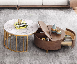 'KHATIA' Rotating Coffee Table with Stone Top