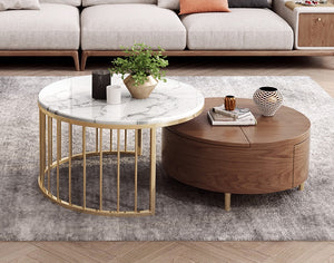 'KHATIA' Rotating Coffee Table with Stone Top