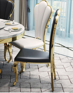 'LOTUS' Gold Stainless Steel Base Round Marble Dining Table with Lazy Susan