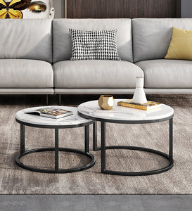 'MARISSA' Stainless Steel Base Marble Coffee Table Nested Set of 2