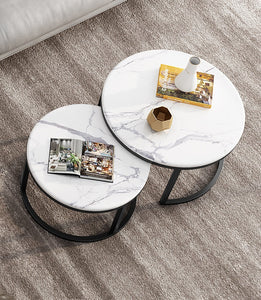 'MARISSA' Stainless Steel Base Marble Coffee Table Nested Set of 2