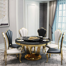 'LOTUS' Gold Stainless Steel Base Round Marble Dining Table with Lazy Susan